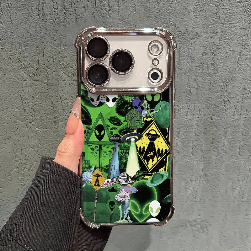 Alien Collage Art Phone Case for iPhone 17 AIR 17 PRO 16 PRO 15  PRO MAX  14 PLUS 13 PRO 12 11 series (silicone softshell) airbag anti-drop and shockproofmobile phone protective case, Accessories, Smartphone
