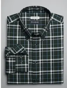 Jos. A. Bank Traveler Collection Traditional Fit Plaid Sportshirt with Button-Down Collar Classic Men's Shirt Wrinkle Resistant Fabric