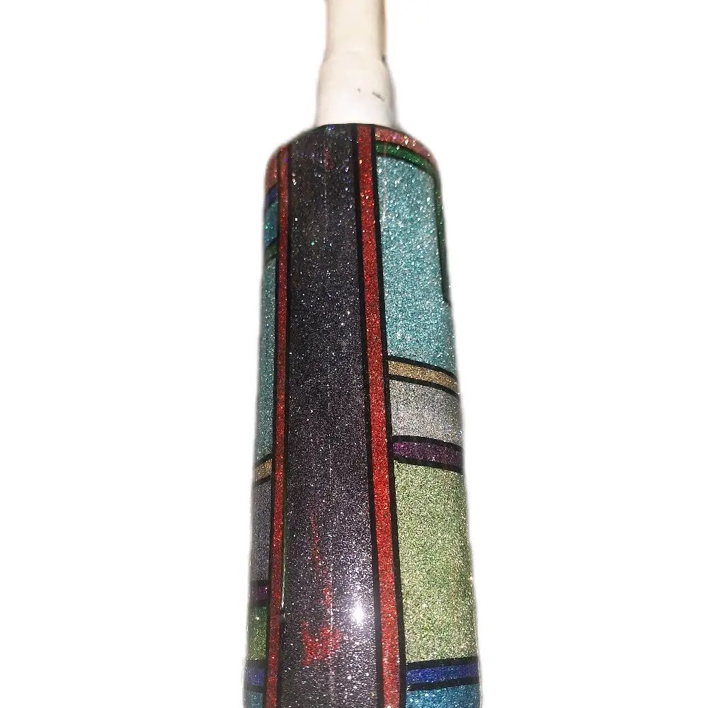 20oz Snakebite Tumbler Oopsie with minor blemish in purple rectangle. Discounted price with Colorful Stripes and Glitter Finish for Stylish Drinkware