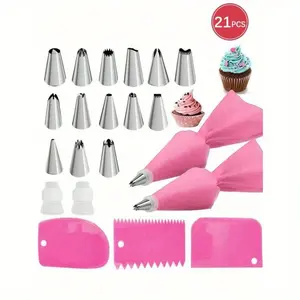 21-Piece Cake Decorating Tool Kit, Includes Piping Tips, Converters, Bags, Spatula, Ideal for DIY Cake Decoration and Baking Tools