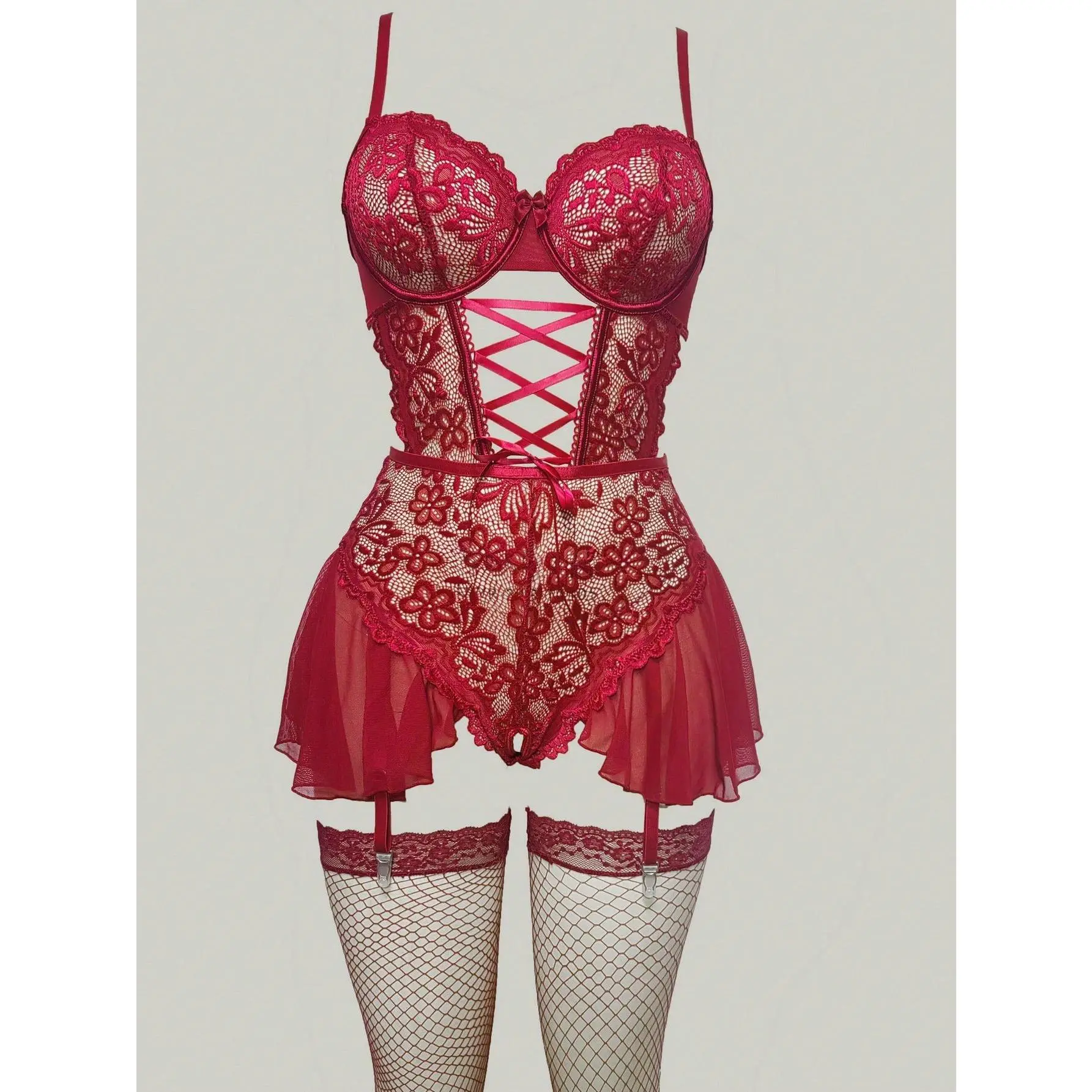 small finger vibrator Kiki De Montparnasse Petite Chou Embroidery Garter Belt in Red – Hampden  Clothing main image 0