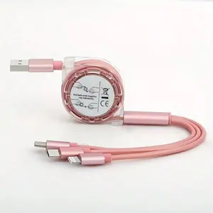 Retractable Multi Fast Charging Cord, 3in 1 Multiple Charger Cable Charging Cable, Retractable Charger with Lightning/Micro/Type C for iPhone, iPad, compatible with Samsung, PS, Tablets & More，universal Retractable USB Charging Cable - USB Cables with MFI