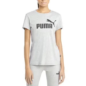 PUMA Womens Essentials Logo Crew Neck Short Sleeve Casual Tops Casual - Grey
