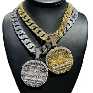 Large Zirconia Hip Hop Round Pendant Cuban Chain Necklace Men Women Fashion Jewelry for Party, Daily, Trendy & Exquisite Jewelry for Birthday Gift