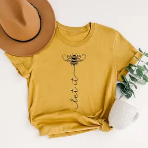 Funny Graphic Tee, Let It Bee Shirt, Cute Minimalist Bee Print, Casual Summer T-shirt for Women