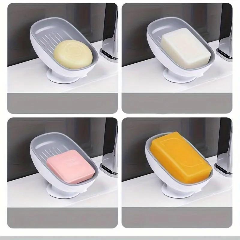 1-Piece Luxurious Adjustable Oval Self Draining Soap Dish with Drain, Wall-Mounted Anti-Slip Removable Soap Tray for Bathroom, Shower and Sink, Bathroom Accessory
