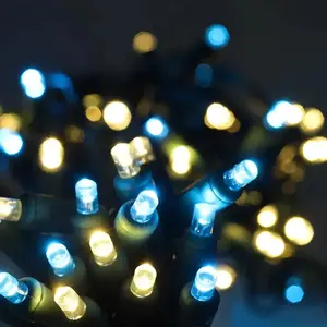 50 5mm ColorSplash Blue Taffy Warm White, Teal LED Christmas Lights, 6" Spacing