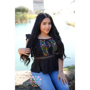Serenidad Mexican Top with Embroidered Design and Floral Elements, Medium Fit, Comfortable Style for Women