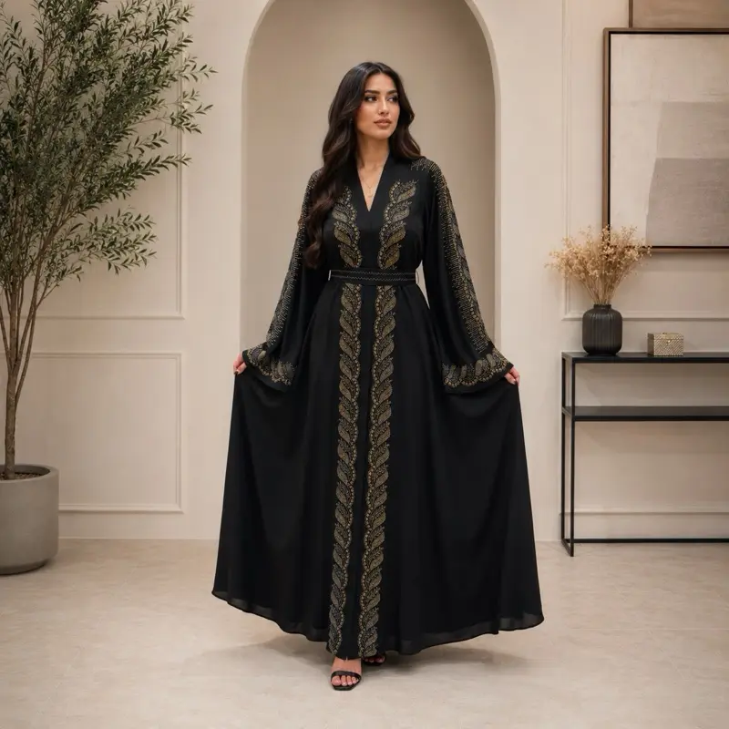 Umbrella Style Dubai Abaya Elegant Design and Intricate Embellishments Long Sleeves for Chic Look