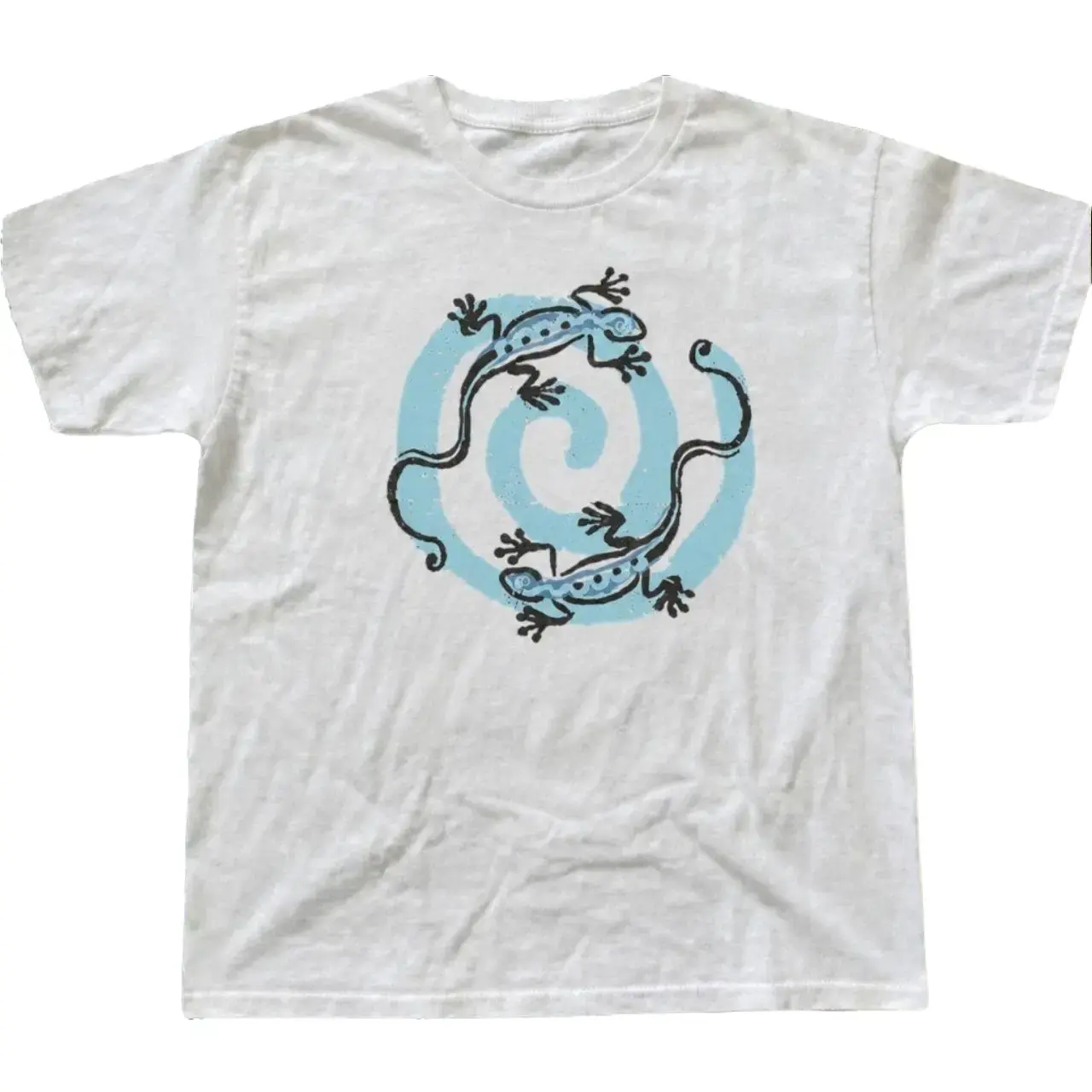 Y2K Blue Gecko Spiral Graphic T-Shirt, Retro Lizard Design, Summer Unisex Tee, Casual Streetwear Top, Reptile Lover Gift