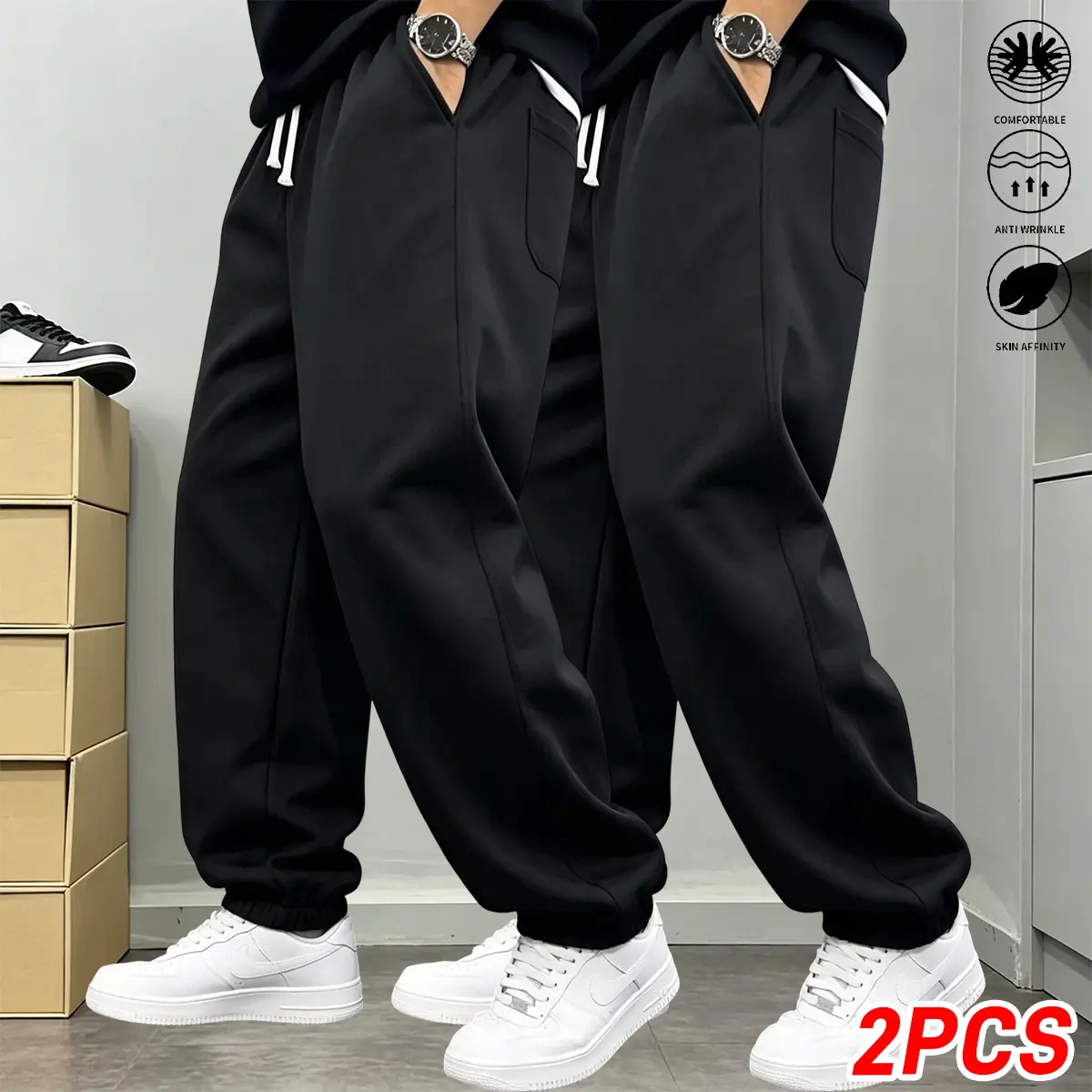Men’s casual long joggers with drawstring cuffs, a loose fit, and an adjustable waistband—comfortable for all seasons, suitable for streetwear, outdoor activities, and workouts; an excellent gift for men.Solid-color cargo pants, American workwear.
