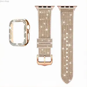 iWatch Band And Hollow Out Watch Case Set Fashionable Rhinestone Decor 1 Set Adjustable Silicone Smartwatch Strap Accessories Compatible With iWatch Series 1 2 3 4 5 6 7 8 9 10 11 SE Ultra Dressy Elegant Daily Casual Party Outdoor Street Style