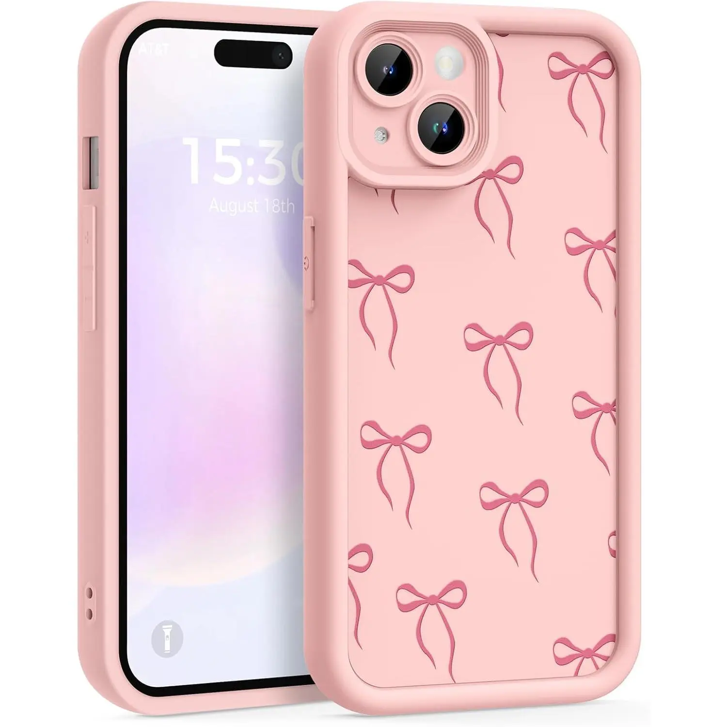 Pink Bow Patterned Protective Case for iPhone 13 - Girls' Skin-Friendly Flexible Silicone Cover, Thick Frame, Secure Shockproof Scratch Guard, Precise Cellphone Accessories