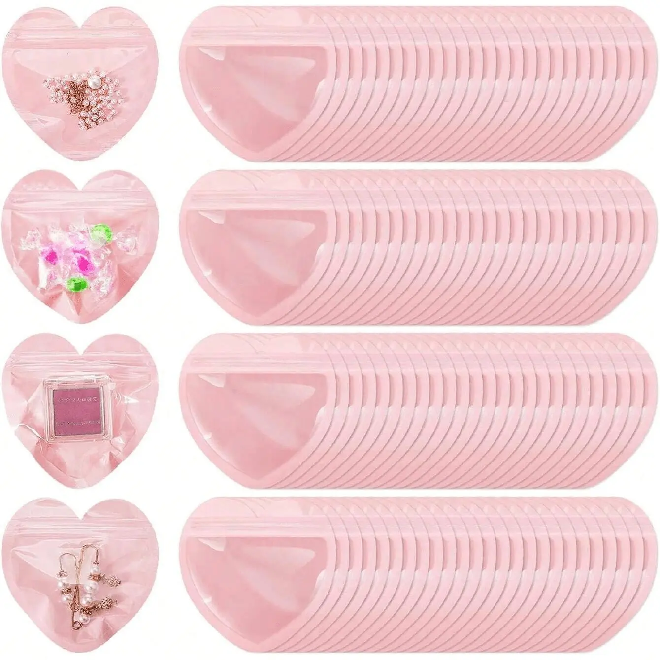 20pcs/100pcs Heart-Shaped Packaging Bags, Valentine's Day Jewelry Bags, Transparent Reusable Sealing Bags, Cute Treat Bags, Party Gift Packs, Resealable Packaging, Creative Gift Packaging, Wrapping