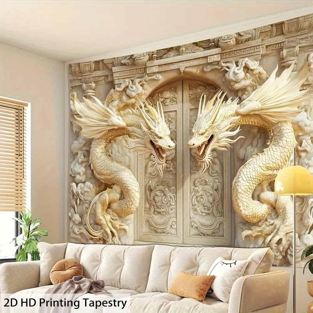 2D Flat Printing Dragon Tapestry - Modern, Crisp Lines Dragon Motif Wall Decor, Washable Indoor Hanging for Living Room, Bedroom | Creative Gift (Home Supplies), Party Decor, Indoors Decoration