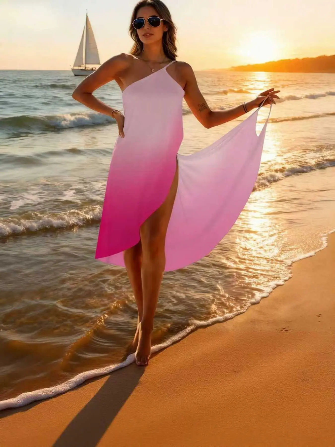 Women's Summer Pool Cover-Up Dress, Gradient Pattern, Sexy Beach Wrap Skirt, Party Vacation Style, Sleeveless Sundress, Swimsuit Coverup, Swimwear Coverups, Bathing Suit Cover Up Skirt, Beachwear Cover Up