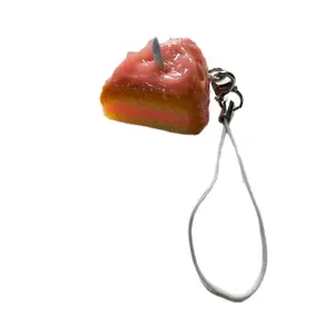 Slice of Birthday Cake Keychain Charm with Pink Frosting and Candle Detail for Phone or Key Ring Accessories