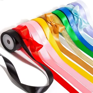 5/8" Double-Faced Polyester Satin Rainbow Ribbon Pack, 12 Colorfast Shine Rolls with Glossy Finish, for Crafts, Gift Wrap Bows, Girls' Hair (Red, Pink, Blue, Gold, White, Black, Green, Purple, Yellow)
