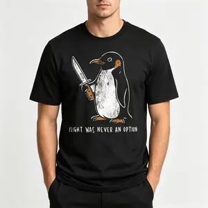 Men's Funny Penguin Graphic T-Shirt | "Flying Was Never An Option" Sarcastic Novelty Tee, Vintage Crew Neck, Slight Stretch Fabric, Regular Fit For Adults