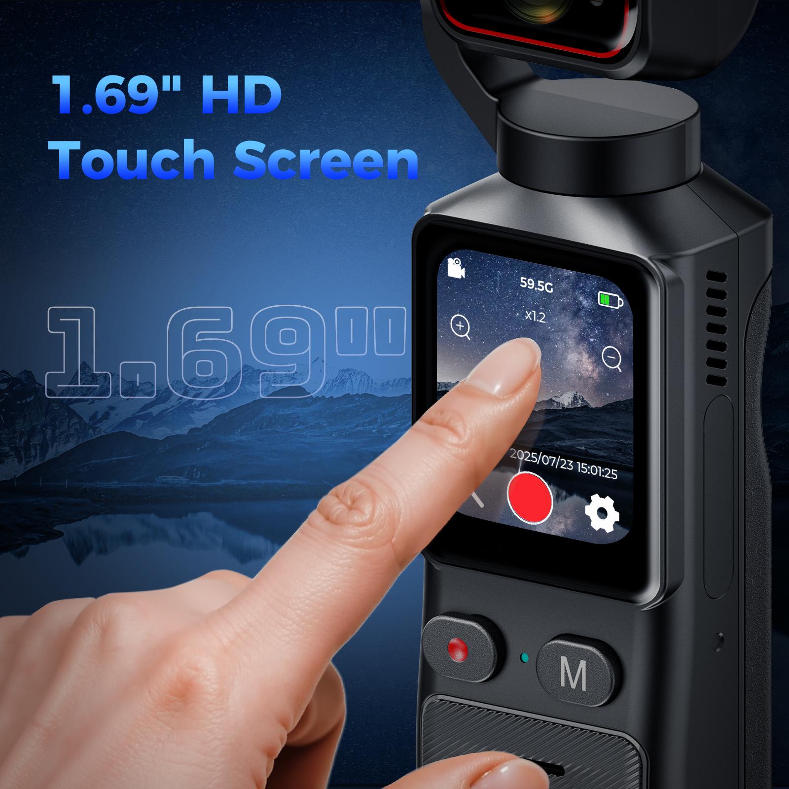 4K Handheld Vlog Camera with WiFi, 180° Rotating Lens, Portable Video Camera with Stabilization, Compact Design for Travel & Daily Recording, Easy to Use, Hands-Free Shooting, Rechargeable Battery, Lightweight & Pocket Size