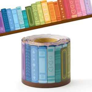 Colorful Bookshelf Border Trim - 65ft Back to School Books Rolled Border Trim Bulletin Board Set for Library Classroom Office Chalkboard Kindergarten Elementary Home Wall Party Decoration