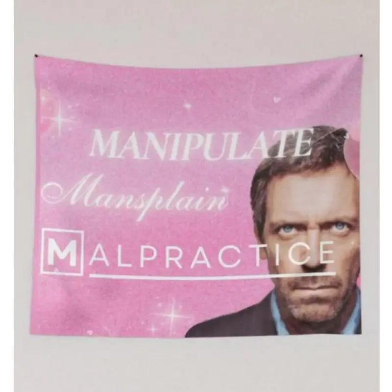 Wall Hanging Tapestry - "Manipulate Mansplain Malpractice" TV Series Themed, Blush Pink Light Rectangular Polyester Blend, Multi-Size (40x30in, 60x90in) Hand Wash Safe Home Decor, Fan Gift, Rectangular Shape