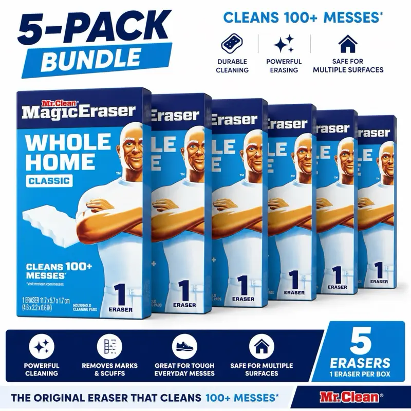 Mr. Clean Magic Eraser Whole Home Classic – 5-Pack Bundle, Original Cleaning Pads