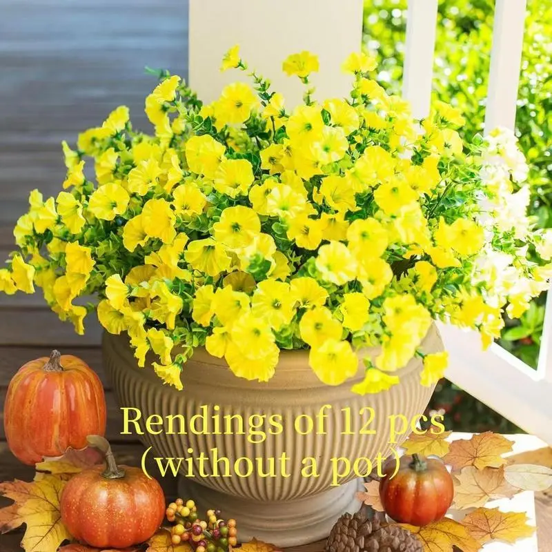 Artificial Flowers, 12pcs/set Simulated 7-Head Eucalyptus Morning Glory Faux Flowers, Decorative Flowers for Home Garden Outdoor Decoration，#SummerWins #DealsForYouDays