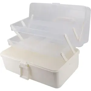 Large 3 Layers Plastic Portable White Fishing Tackle Box Organizer Storage Box for Art Craft Tools