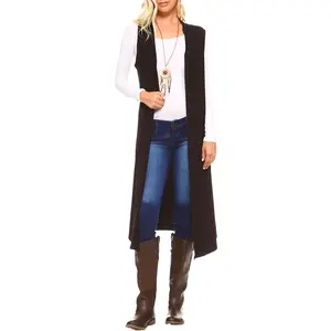 Women's Sleeveless Cardigan – Casual Long Maxi Open Front Flowy Drape Lightweight Duster Vest Made in USA Womenswear Knitwear