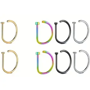 D Shaped Fake Nose Ring Hoops Set, Silver Faux Nose Rings Nose Hoops, Septum Ring for Women