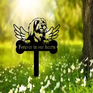 Bearded Collie Dog Memorial Stake. This elegant metal sign serves as a touching pet grave marker and a meaningful garden remembrance piece..Outdoor wall decoration