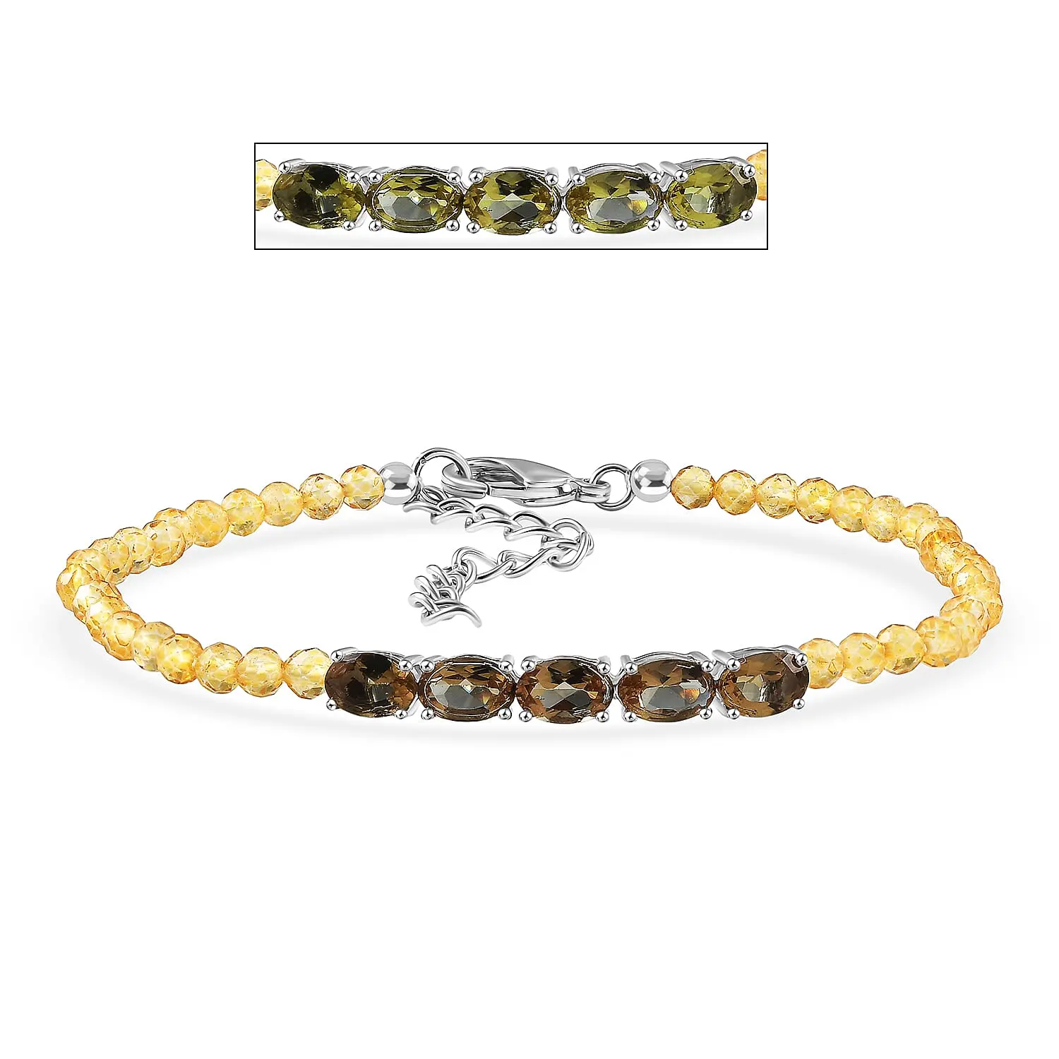 EverTrue Autumn Alexite and Brazilian Citrine 23.00 ctw Beaded Fire Line Bracelet in Platinum Bond (6.5-8.00In)