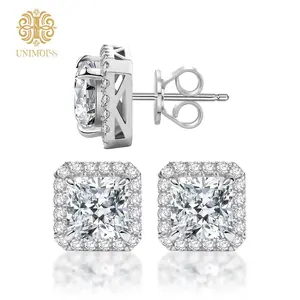 Unimoiss 0.5-3 Carat Square VVS-Grade Lab-Created Moissanite Earrings, S925 Silver Stud Earrings with Multi-Stone Setting, Hypoallergenic and Fade-Resistant.Suitable for daily wear ; an ideal gift for birthdays,  and other special occasions.