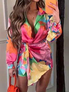 Women's Button Front Knot Front Blouse, Casual Wrap Asymmetrical Hem Collared Top for Summer, Ladies Clothes for Daily Wear, Casual Boho Fashion