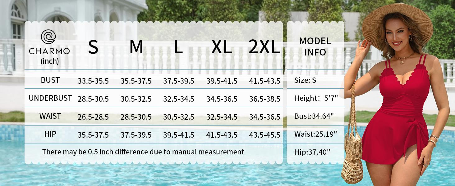 Charmo One Piece Swimdress Swimsuits for Women Tummy Control Swim Dress Tie Knot Skirt Swimming Bathing Suit Girls