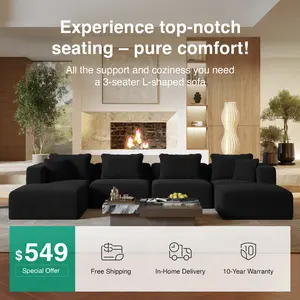 【4 Packages Shipping] Plush Corduroy Cloud Velvet Modular Couch with Chaise & Ottoman, No Assembly Required - L/U- Shaped Sectional Sofa Set with Flexible Configuration