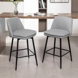 Counter Height Swivel Bar Stools Set of 2, 360°   Swivel Upholstered Barstools with Back and Metal Legs, 25.6" Seat Height,Counter Stools for Kitchen Island and Pub,Linen Cloth,Grey