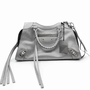 Pre-owned Balenciaga polyurethane Shoulder Bags Neo Classic Medium Handbag in silver carbon fiber