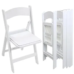 FOH 4-Piece White Folding Event Plastic Chairs - Lightweight Portable Classic Design No Assembly Required Reinforced Frame Up to 300lb
