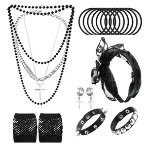 80s Costume Accessories for Women, Punk Fancy Dress Party Kit with Lace Headband Earrings Fishnet Gloves Necklace Bracelet for 80's Retro Themed - Home Improvement.