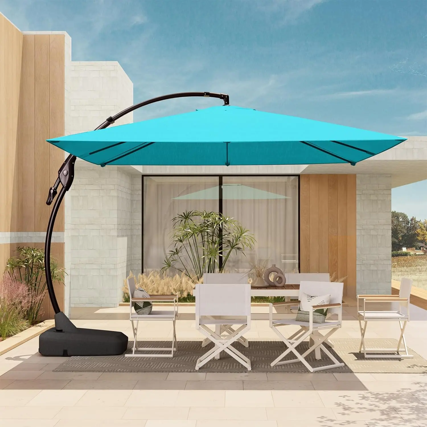 Grand Patio 10'x10' Sunbrella Offset Cantilever Patio Umbrella with Included Base, 100% Solution-Dyed Acrylic Canopy, Sturdy Aluminum Frame, Adjustable Easy Tilt, Large Outdoor Square Shade (Outdoor Shade Solutions, Offset Parasols)