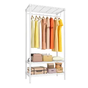 Freestanding Clothes Rack,Garment Rack with Rod for Hanging Clothes,Adjustable 3-Tier Closet Rack Storage Organizer Wardrobe for Bedroom Dorm Laundry