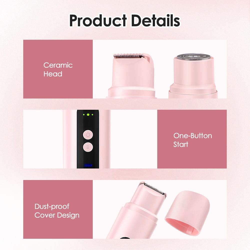 Women's 2-in-1 Dual-Head Electric Shaver Trimmer Hair Remover - Rechargeable Painless Device with IPX7 Waterproof Detachable Stainless Steel & Ceramic Heads, Wet Dry Portable PC Charger Compatible for Face, Bikini Area Women's 2-in-1 Dual-Head Electric Shaver Trimmer Hair Remover - Rechargeable Painless Device with IPX7 Waterproof Detachable Stainless Steel & Ceramic Heads, Wet Dry Portable PC Charger Compatible for Face, Bikini Area