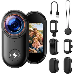 4K Mini  Camera with 64GB Card, 1." Display Wearable POV Camera, Action Camera with  Mount, -Button Recording Portable Camcorder, WiFi App Control for Vlogging Travel