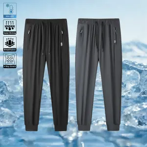 Men's silk fiber sports pants quick dry short joggers gym fitness  Stretch Chino Pants men's sweatpants Casual Loose-Fit Drawstring Pants The breathable straight silhouette design with pockets is suitable for outdoor activities in summer