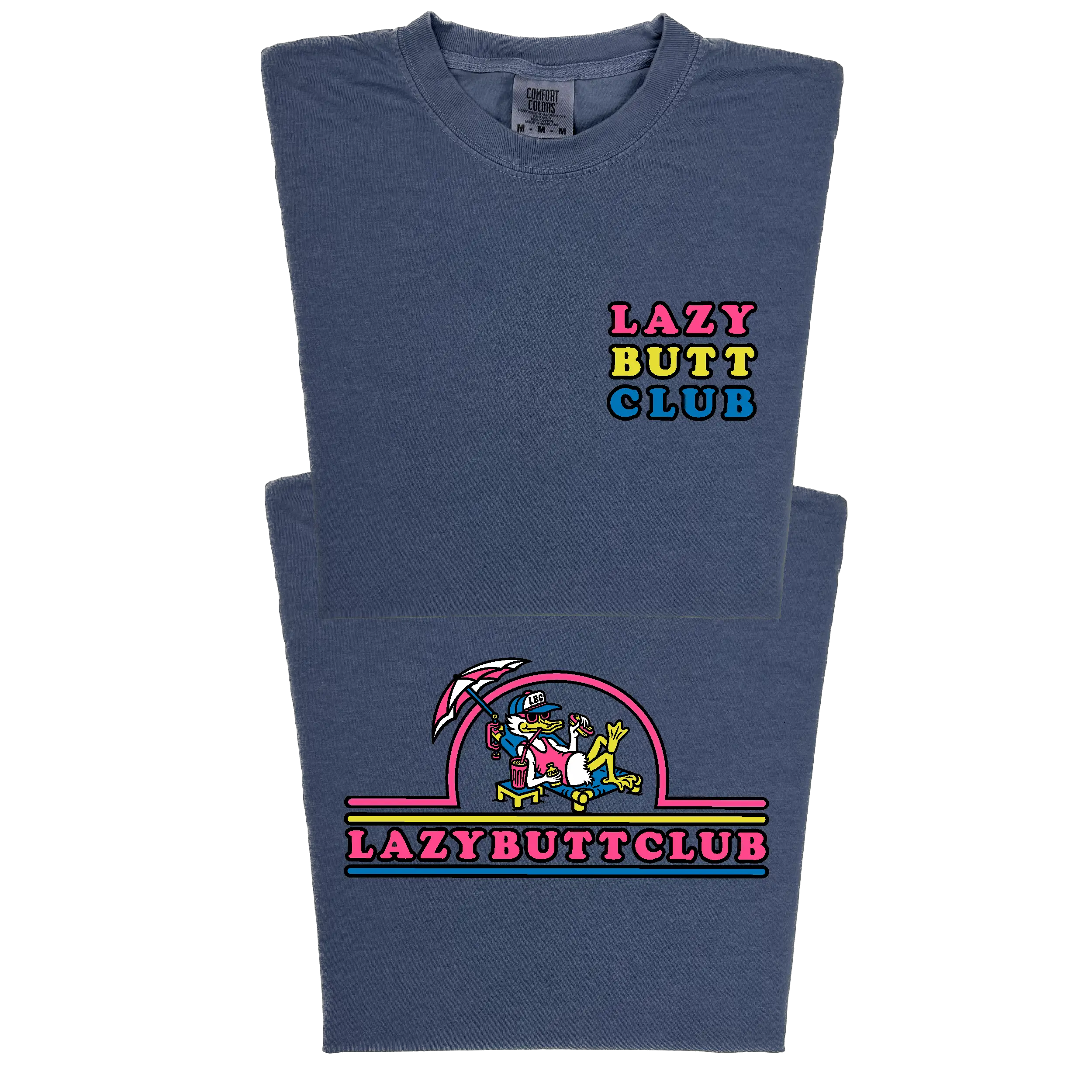 Lazy Butt Club "Garment Dyed" Duck T-Shirt (Front & Back Print) Menswear Vintage design Tshirt Casual Streetwear Traditional Relaxed Fit