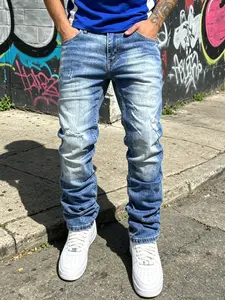 SRETOUU Men's Streetwear Stylish Holes Baggy Jeans Men Ripped Distressed Loose Jeans Straight Denim Pants Menswear Trousers