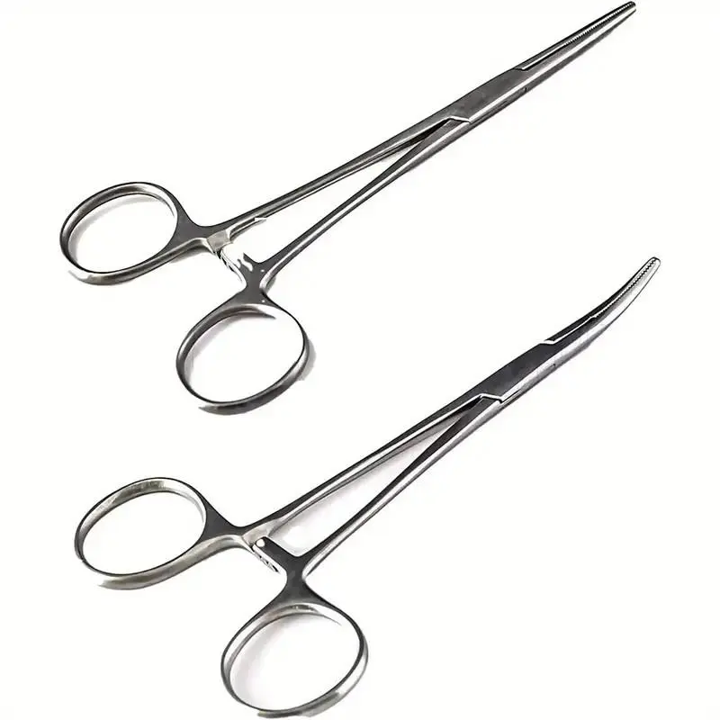 Fishing Pliers Tool Set, 2 Counts/set Stainless Steel Curved and Straight Hemostats with Gear Locking Mechanism, Suitable for Fishing, Fishing Tools, Fishing Supplies, Camping Fishing Tools