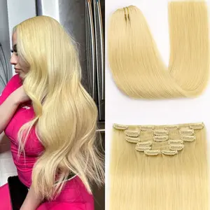 613 Straight Clip in Human Hair Extensions 14-22Inch Remy Clip in Hair Extensions Color Blond Hair Extensions 120 Gram 7 Pcs highlight extent